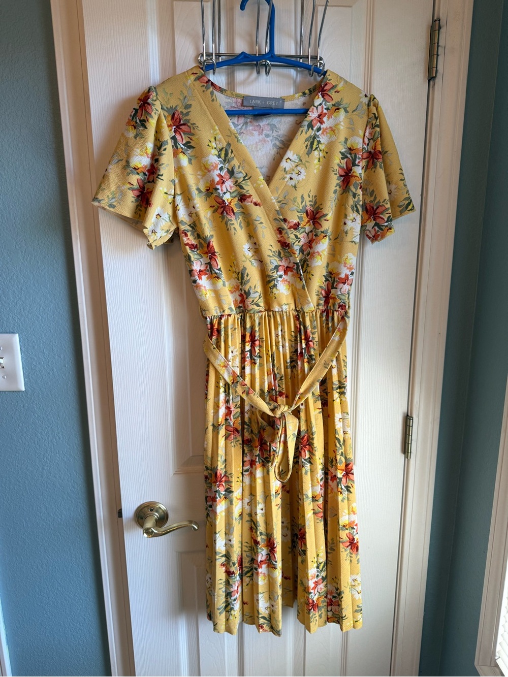 Yellow Floral Wrap Midi Dress with Tie Waist by LANE BRYANT